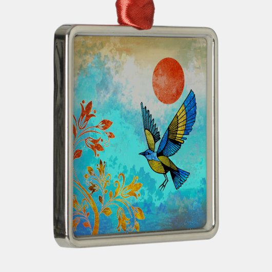 Bird Tree Sun Metalen Ornament (Rechts)