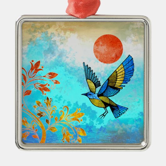 Bird Tree Sun Metalen Ornament (Voorkant)