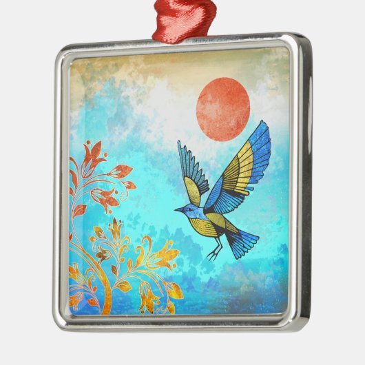 Bird Tree Sun Metalen Ornament (Links)