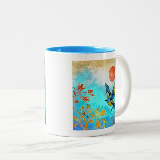 Bird Tree Sun Tweekleurige Koffiemok (Voorkant rechts)