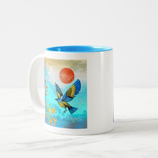 Bird Tree Sun Tweekleurige Koffiemok (Voorkant links)
