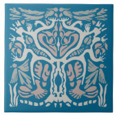 Bird Tree Symmetrical Nature Design Blue Tegeltje (Voorkant)