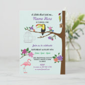 Bird Tucan GirI Birthday Mint Twins Invite Kaart (Staand voorkant)