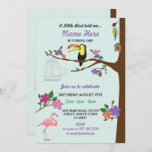 Bird Tucan GirI Birthday Mint Twins Invite Kaart (Voorkant / Achterkant)