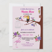 Bird Tucan GirI Verjaardag Roze Tweeling Uitnodige Kaart (Voorkant)