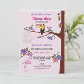 Bird Tucan GirI Verjaardag Roze Tweeling Uitnodige Kaart (Staand voorkant)