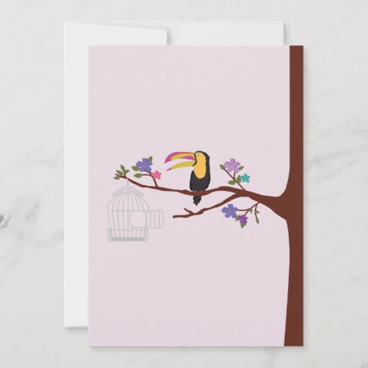 Bird Tucan GirI Verjaardag Roze Tweeling Uitnodige Kaart (Achterkant)