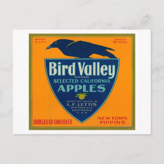 Bird Valley Apple Crate LabelWatsonville, CA Briefkaart (Voorkant)
