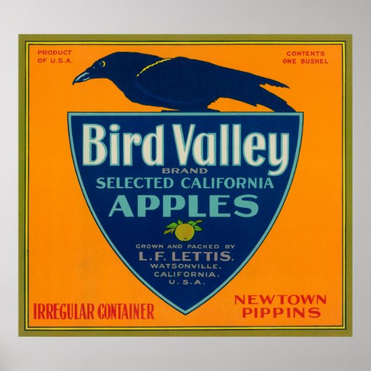 Bird Valley Apple Crate LabelWatsonville, CA Poster (Voorkant)