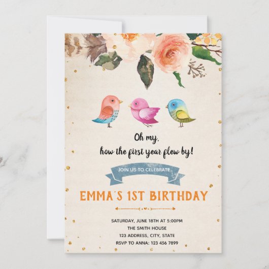 Bird verjaardagsuitnodiging baby shower kaart (Voorkant)