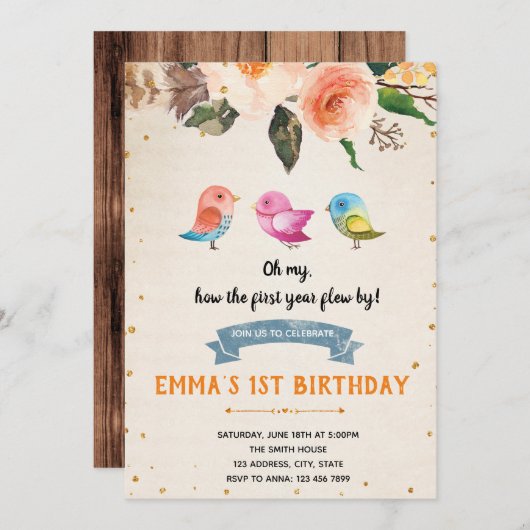 Bird verjaardagsuitnodiging baby shower kaart (Voorkant / Achterkant)