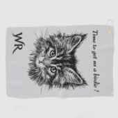 Bird Watching Kitten Face Funny w Monogram grey Golfhanddoek (Horizontaal)
