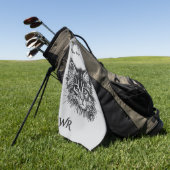Bird Watching Kitten Face Funny w Monogram grey Golfhanddoek (Groen)