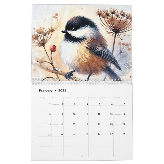 Bird Waterverf Art Calendar Kalender (Feb 2026)