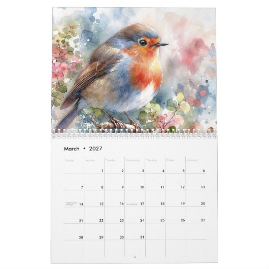Bird Waterverf Art Calendar Kalender (Mar 2027)
