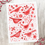 Bird Waterverf Red Feestdagenkaart<br><div class="desc">Gevoelige rode waterverf vogels en bloemen op een witte achtergrond. Originele kunst van Nic Squirrell.</div>