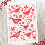 Bird Waterverf Red Feestdagenkaart<br><div class="desc">Gevoelige rode waterverf vogels en bloemen op een witte achtergrond. Op de rug kunt u de groet en de namen veranderen om te personaliseren. Originele kunst van Nic Squirrell.</div>