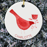 Bird Waterverf Red Persoonlijk Keramisch Ornament<br><div class="desc">Festive red and white modern waterverf bird. Originele kunst van Nic Squirrell. Verander de naam om te personaliseren.</div>