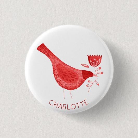Bird Waterverf Red Persoonlijk Ronde Button 3,2 Cm (Voorkant)
