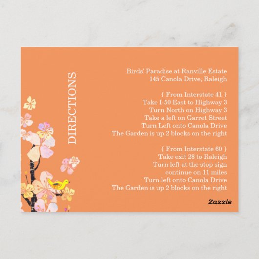 Bird Wedding Accommodations Directions Enclosure Briefkaart (Achterkant)