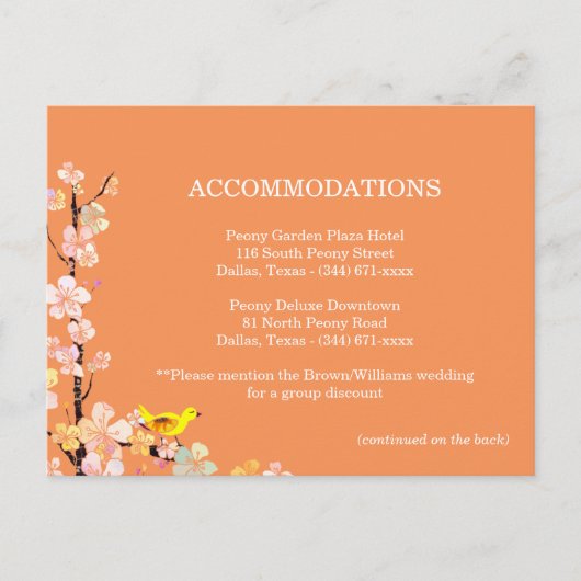 Bird Wedding Accommodations Directions Enclosure Briefkaart (Voorkant)