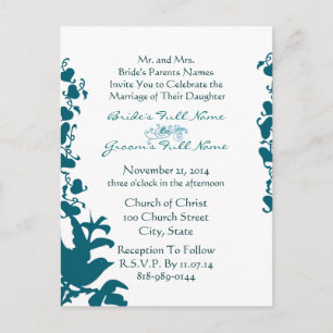 Bird Wedding Invitation Zee Blauw Lettertype op Wi Uitnodiging Briefkaart