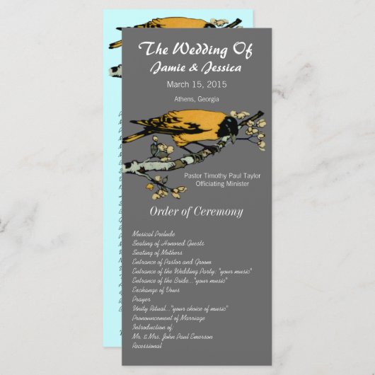  Bird Wedding Programme Programmakaart (Voorkant / Achterkant)