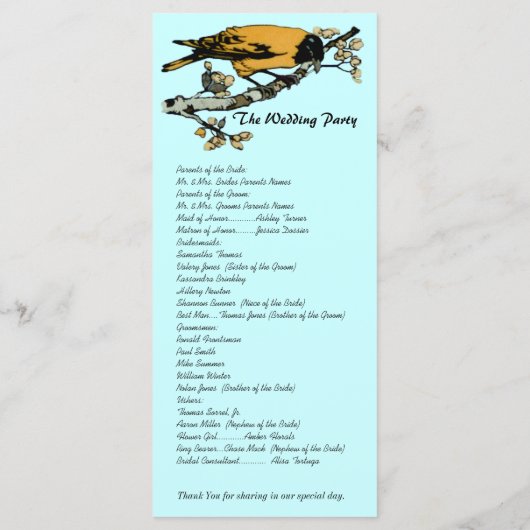  Bird Wedding Programme Programmakaart (Achterkant)