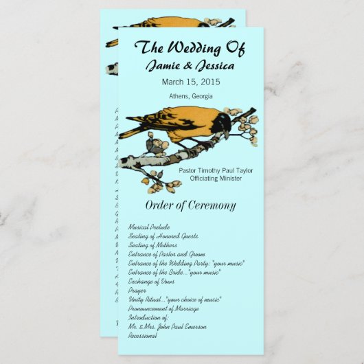  Bird Wedding Programme Programmakaart (Voorkant / Achterkant)