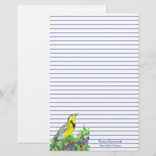 Bird Western Meadowlark Blue Lined Briefpapier (Voorkant / Achterkant)
