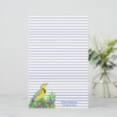 Bird Western Meadowlark Blue Lined Briefpapier (Staand voorkant)