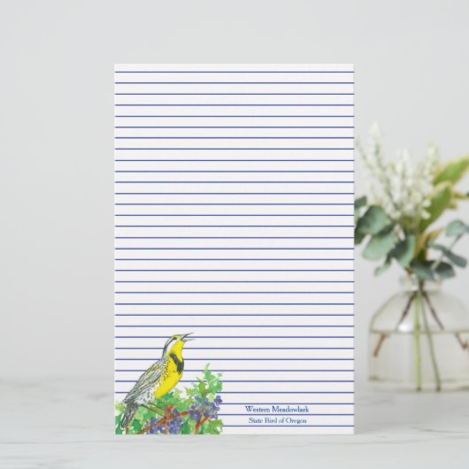 Bird Western Meadowlark Blue Lined Briefpapier (Staand voorkant)