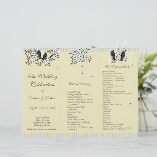  Bird White Daisy Branch TriFold Program (Staand voorkant)