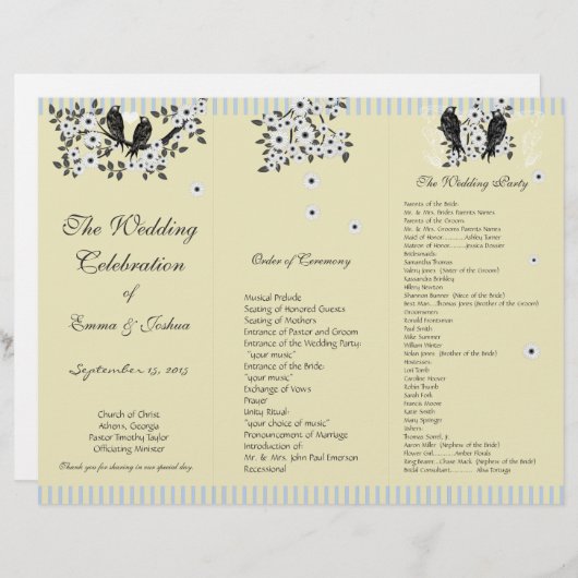  Bird White Daisy Branch TriFold Program (Voorkant / Achterkant)