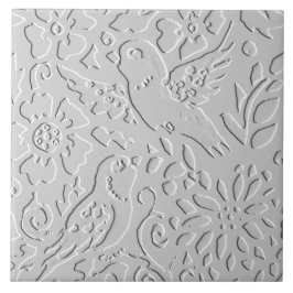 Bird White Grey Black Embossed Woodland Animal Tegeltje