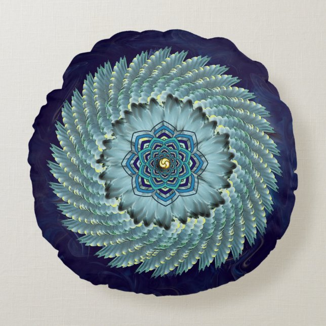 Bird Wing Lotus Mandala Round Pillow Rond Kussen (Voorkant)