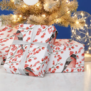 Bird Winter Berry Woodland met kerst Cadeaupapier