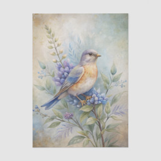 Bird with Flowers in Shades of Blue and Purple Tissuepapier