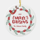 Bird Wreath & Family Fotokerstversiering Keramisch Ornament (Voorkant)
