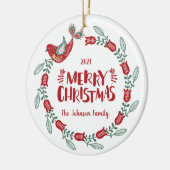 Bird Wreath & Family Fotokerstversiering Keramisch Ornament (Links)