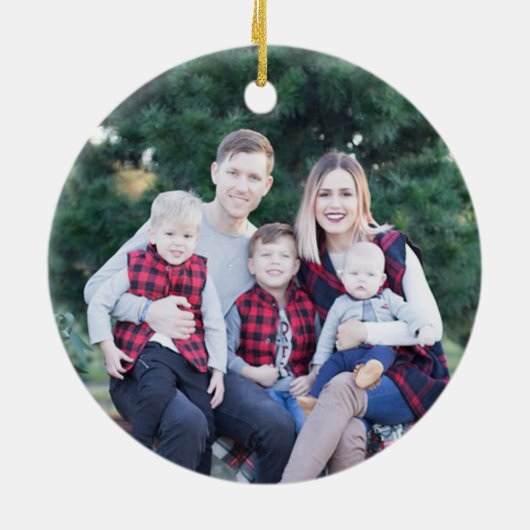 Bird Wreath & Family Fotokerstversiering Keramisch Ornament (Achterkant)