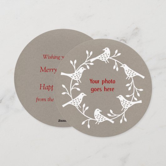 Bird Wreath Modern Scandi Feestdagenkaart (Voorkant / Achterkant)