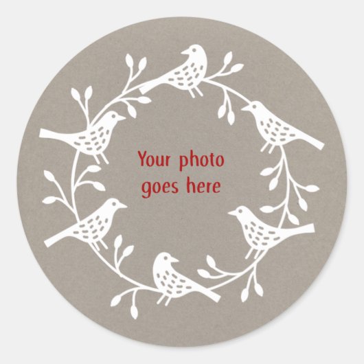 Bird Wreath Modern Scandi Foto Ronde Sticker (Voorkant)