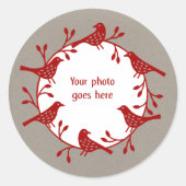Bird Wreath Modern Scandi Foto Ronde Sticker (Voorkant)