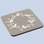 Bird Wreath Modern Scandinavian Bier Onderzetter<br><div class="desc">,  feestelijke Scandinavische vogel en rozenheup. Wit op een neutrale achtergrond.</div>