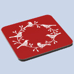 Bird Wreath Modern Scandinavian Bier Onderzetter<br><div class="desc">,  feestelijke Scandinavische vogel en rozenheup. Wit op een rode achtergrond.</div>