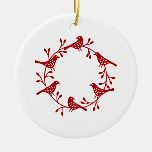 Bird Wreath Red op White Modern Scandi Keramisch Ornament (Voorkant)