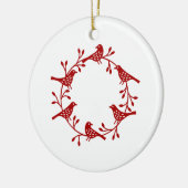 Bird Wreath Red op White Modern Scandi Keramisch Ornament (Links)