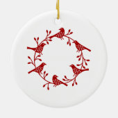 Bird Wreath Red op White Modern Scandi Keramisch Ornament (Achterkant)
