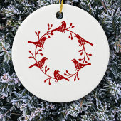 Bird Wreath Red op White Modern Scandi Keramisch Ornament